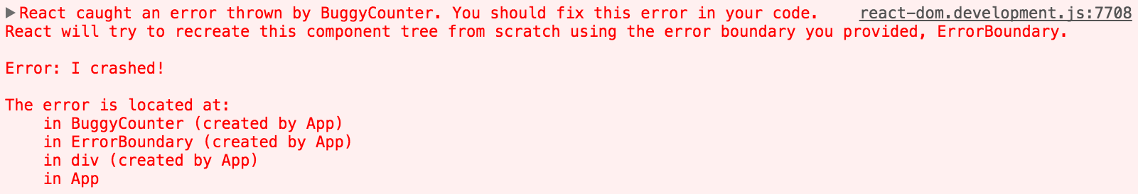 Component stack traces in error message