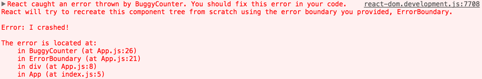 Error caught by Error Boundary component with line numbers